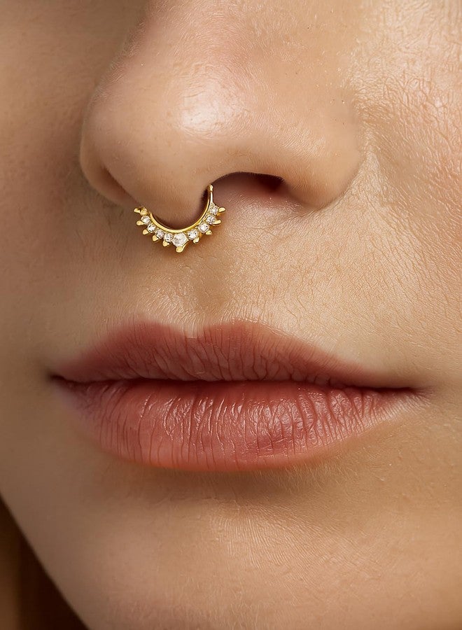 Mahi Gold Plated Crystal Studded Horseshoe-Shaped Non-Piercing Septum Nose Ring for Women & Girls (NR1100173G) - Image 2