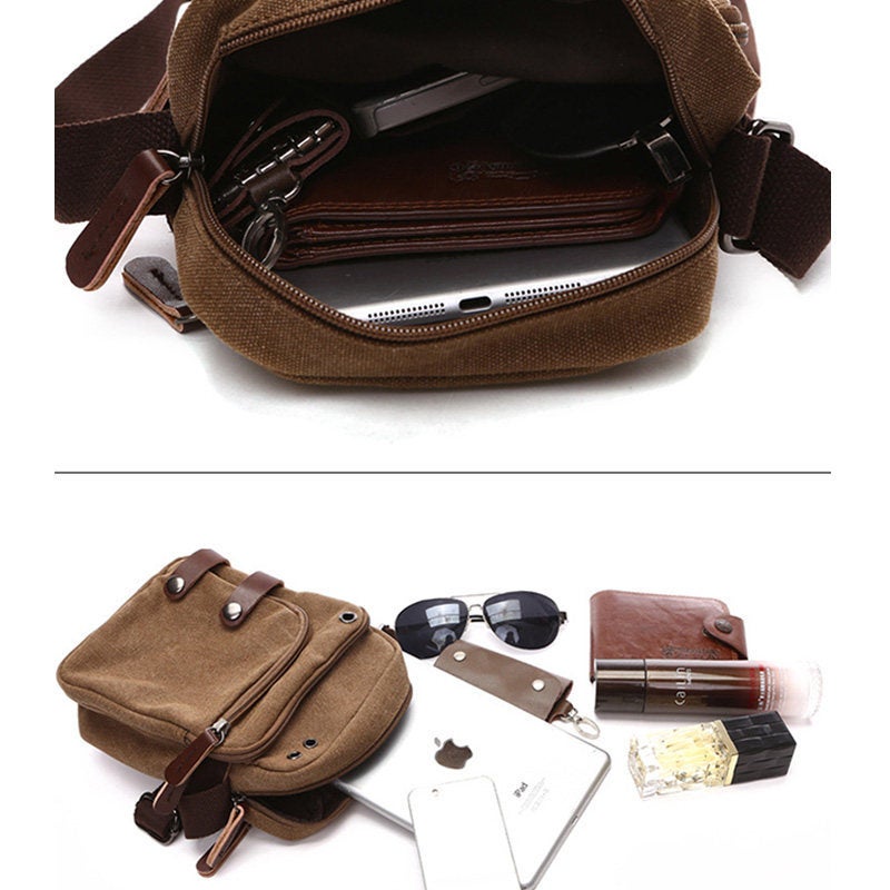 Men's Canvas Crossbody Laptop Bag with Logo, 8 Inch - Image 3