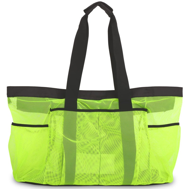 GOTDYA Extra Large Beach Bag, XL Mesh Tote with Zipper and Pockets Ideal for Your Family Lake/Cruise/Beach Vacation Essentials-Fluorescent Green - Image 2