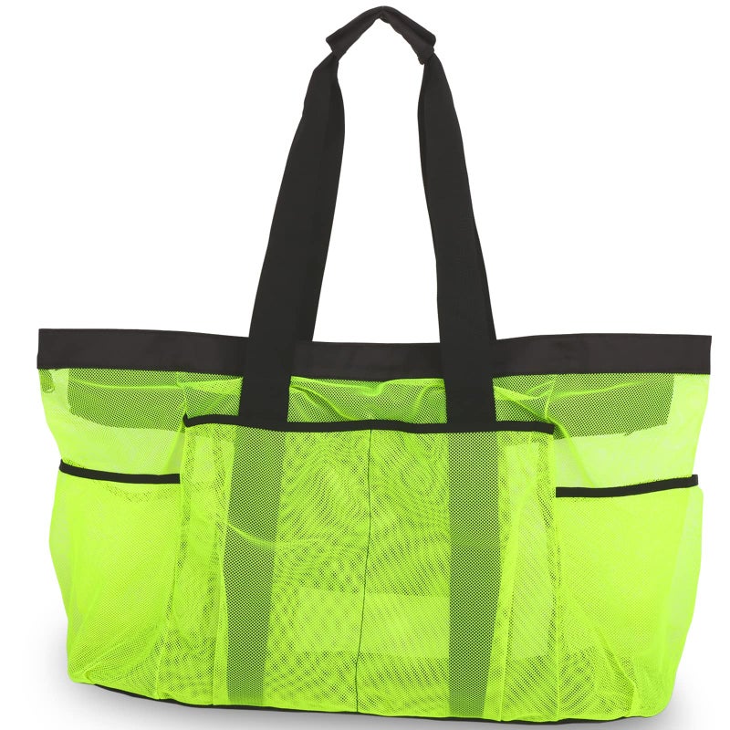 GOTDYA Extra Large Beach Bag, XL Mesh Tote with Zipper and Pockets Ideal for Your Family Lake/Cruise/Beach Vacation Essentials-Fluorescent Green - Image 3
