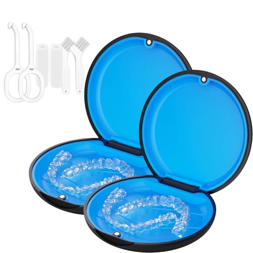 TYSORETY 2 Retainer Case Slim Aligner Cases for Invisalign Mouthguard Case with Removal Tools Aligners Chewies Brush Removable Inner Tray Silicone for Easy Cleaning Black2pcs - Image 2