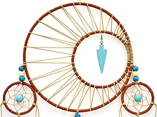 Urdeoms Large Dream Catchers for Girls Room Decor Boho Moon Dream Catcher Wall Decor Turquoise Hanging Ornament for Living Room Dorm Decor Hippie Gifts (NO.34) - Image 3