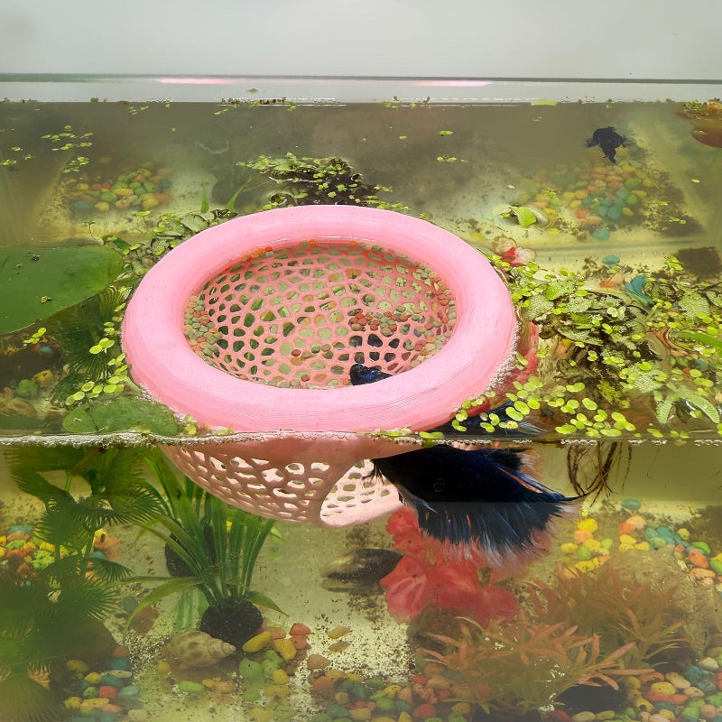 HOZOE Aquarium Floating Betta Fish Skins, Betta or Shrimp Feeder, Cave and Hammock, Small Fish Feeding Rings, Aquarium Hiding Feeding Decorative Accessories (Pink) - Image 1