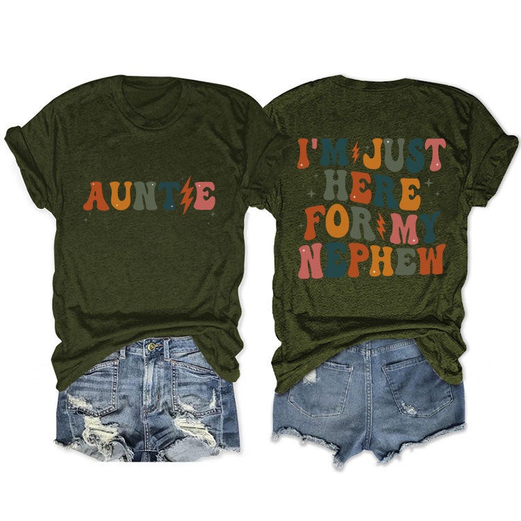Independent Station Double-Sided Printed I'M Just Here For My Nephew Short-Sleeved Temperament T-Shirt - Image 1