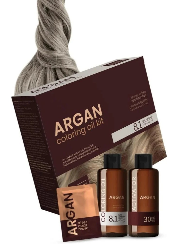 Argan Coloring Oil Kit Light Ash Blond 8.1 75Ml - Image 1
