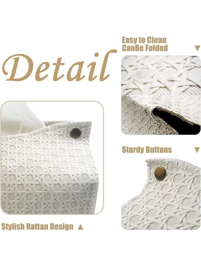 PU Leather Tissue Box Cover, Rattan Style Tissue Holder Rectangular Napkin Holder Foldable Tissue Box Decorative Organizer, for Bathroom Living Room Bedroom Car Office (White) - Image 3