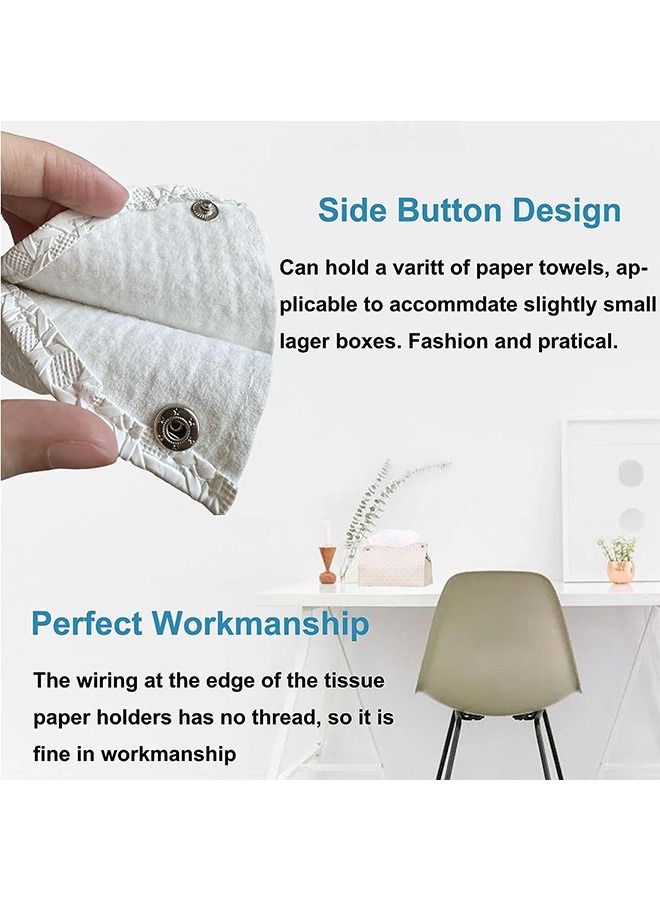 PU Leather Tissue Box Cover, Rattan Style Tissue Holder Rectangular Napkin Holder Foldable Tissue Box Decorative Organizer, for Bathroom Living Room Bedroom Car Office (White) - Image 4