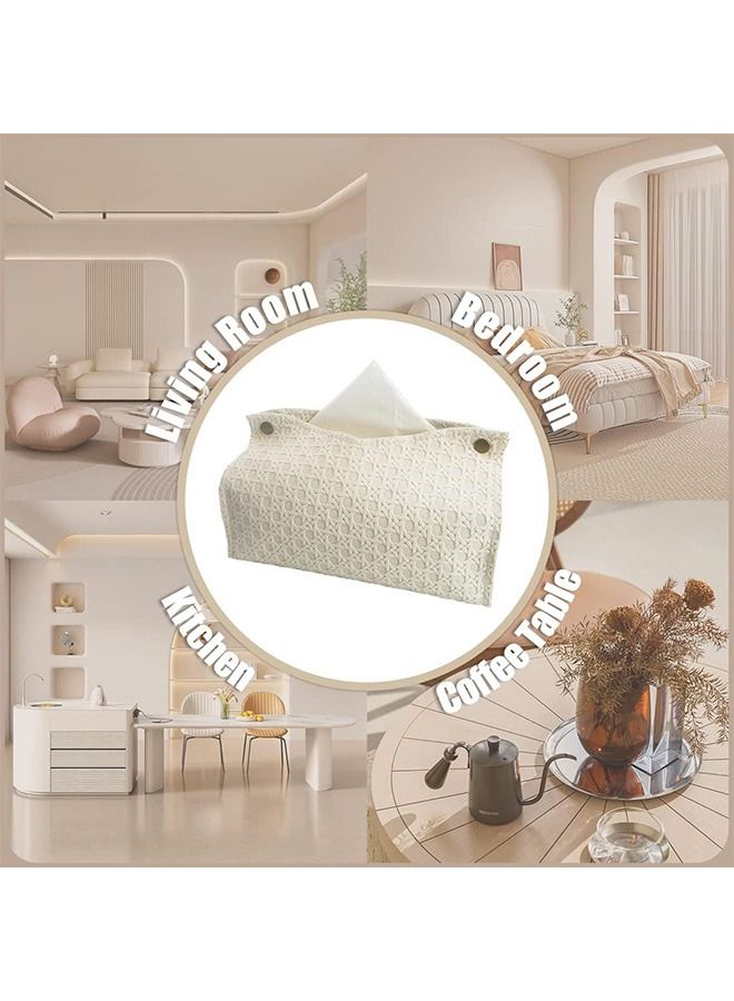 PU Leather Tissue Box Cover, Rattan Style Tissue Holder Rectangular Napkin Holder Foldable Tissue Box Decorative Organizer, for Bathroom Living Room Bedroom Car Office (White) - Image 5
