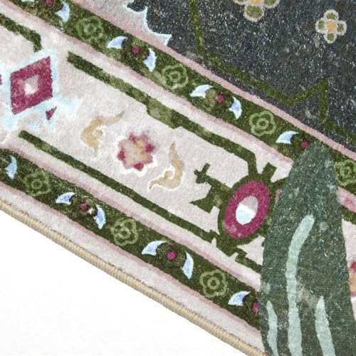 Aldopein Oriental Tropical Entryway Rugs Washable, Greyish Green Boho Vintage Distressed Hippie 2x3 Throw Rugs for Bathroom Kitchen Entryway Indoor Non-Slip Abstract Botanical Tribal Accent Carpet - Image 4