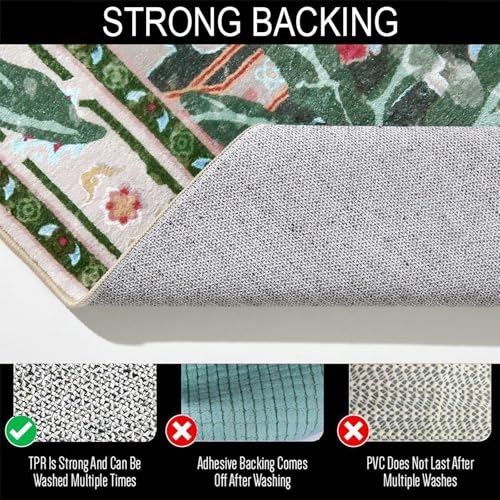 Aldopein Oriental Tropical Entryway Rugs Washable, Greyish Green Boho Vintage Distressed Hippie 2x3 Throw Rugs for Bathroom Kitchen Entryway Indoor Non-Slip Abstract Botanical Tribal Accent Carpet - Image 5