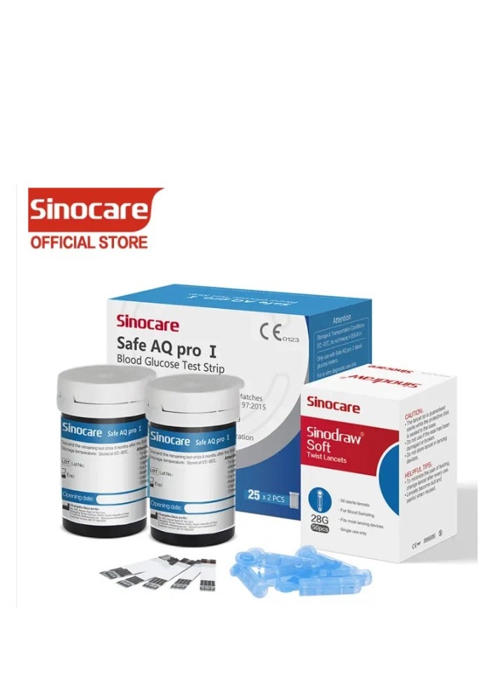 SINOCARE Blood Glucose Test Strips For Safe Aq Pro Ⅰ + Sinodraw Soft Lancets 