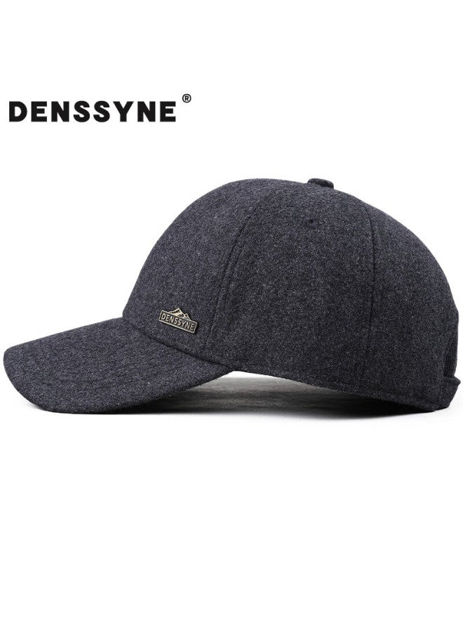 Denssyne Men's Woolen Winter Fleece-lined Warm Outdoor Ski Cold-resistant Fully Enclosed Baseball Cap Dark Gray