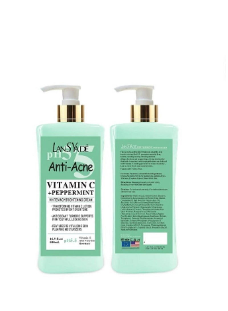 LANSYADE Anti Acne Vatamin C And Peppermint Whitening Brightening Body Lotion And Cream 500 ML - Image 1