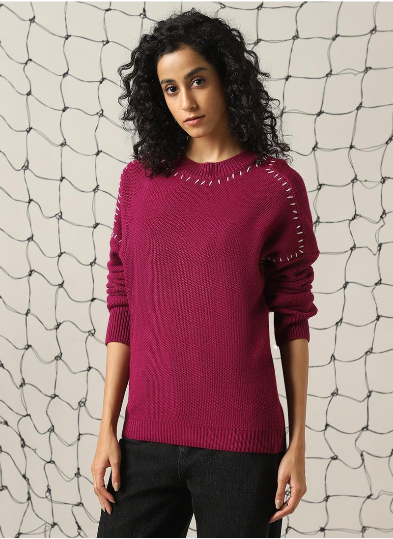 Hubberholme Women's Pink 100% Acrylic Solid Regular Fit Sweater  - Image 2