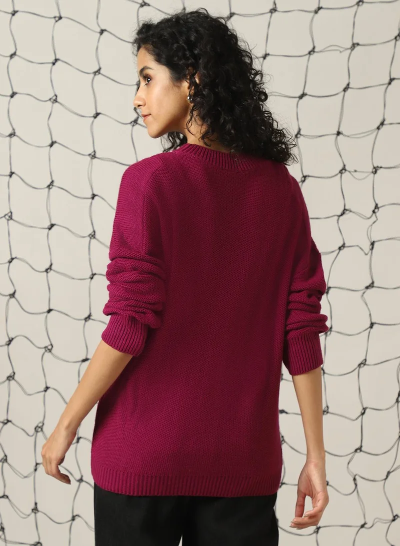 Hubberholme Women's Pink 100% Acrylic Solid Regular Fit Sweater