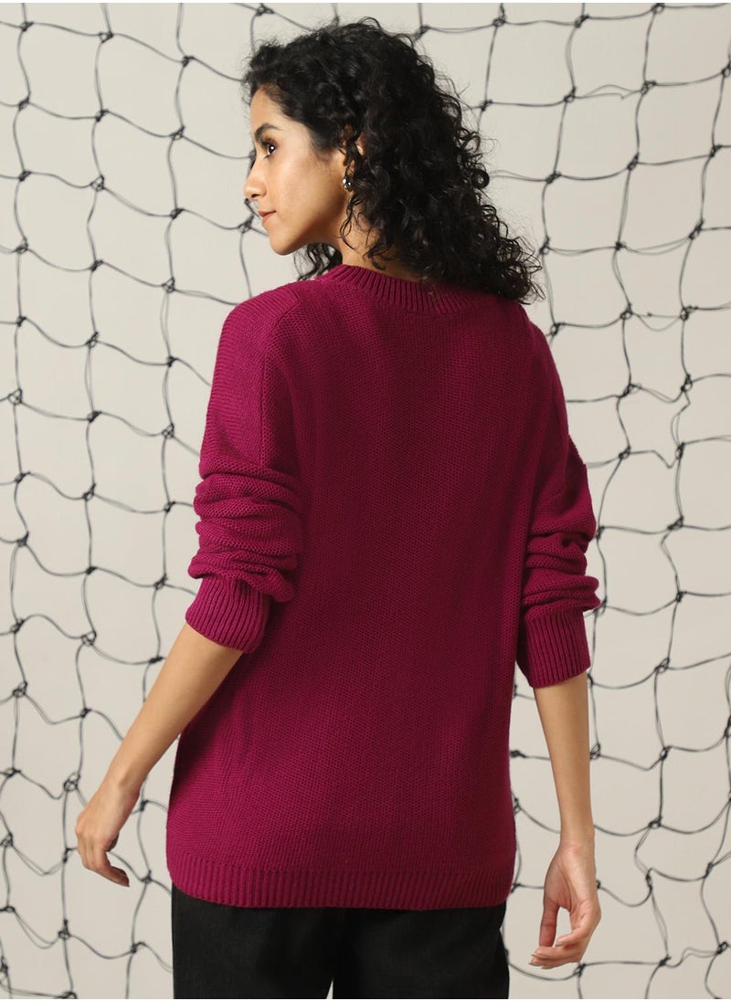 Hubberholme Women's Pink 100% Acrylic Solid Regular Fit Sweater  - Image 3