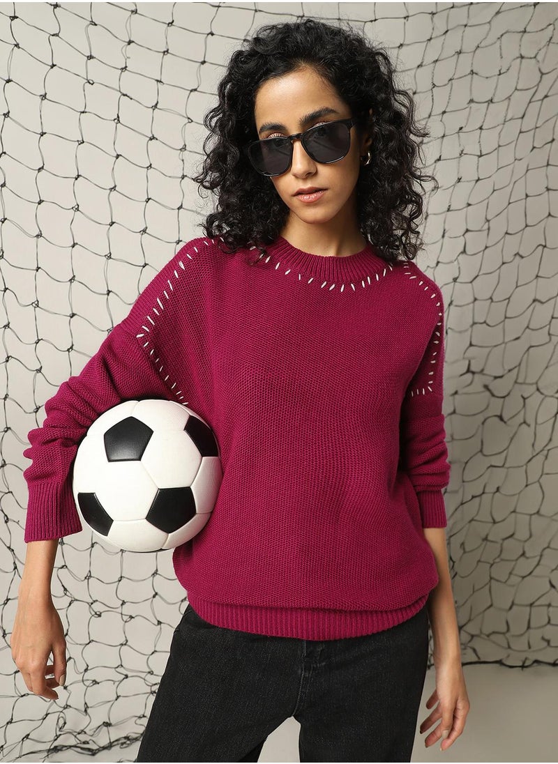 Hubberholme Women's Pink 100% Acrylic Solid Regular Fit Sweater  - Image 1