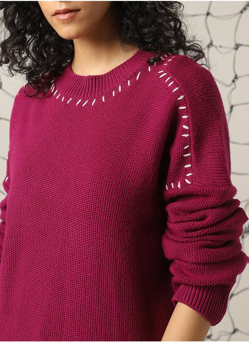 Hubberholme Women's Pink 100% Acrylic Solid Regular Fit Sweater  - Image 5