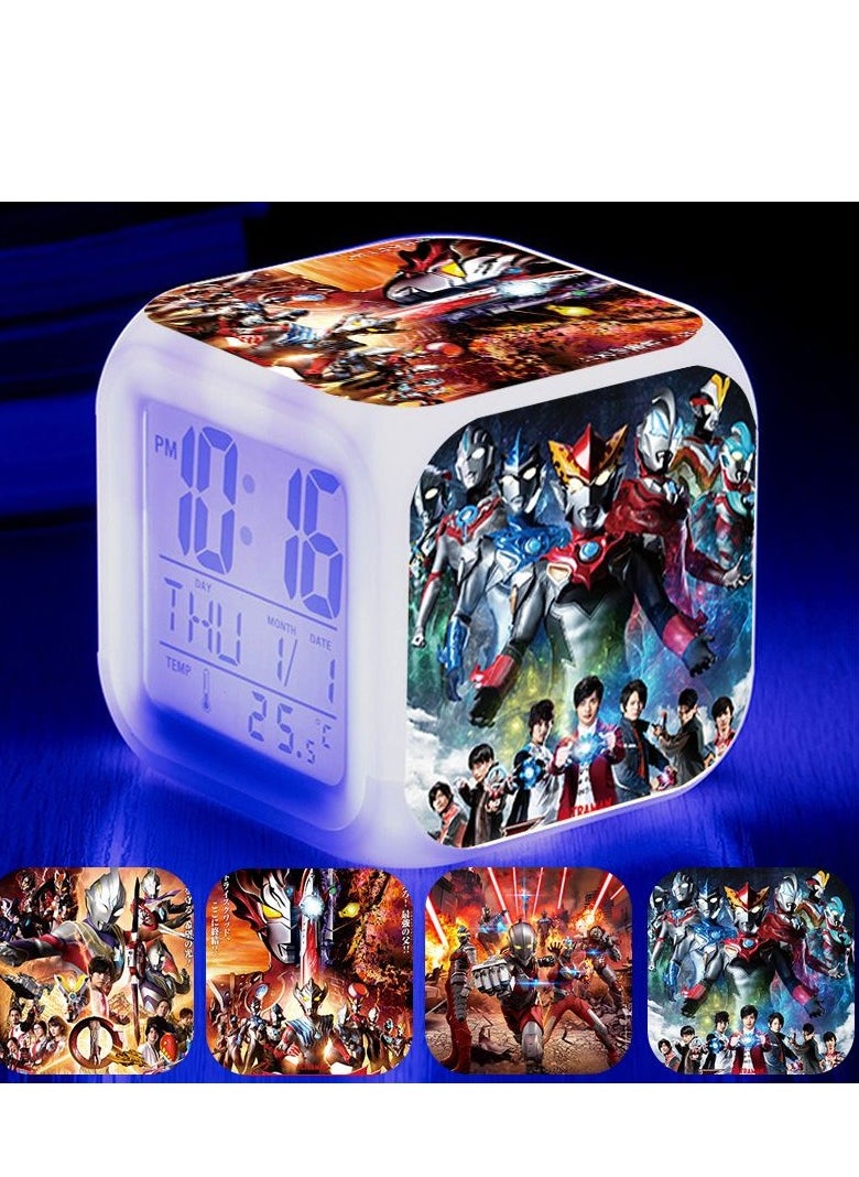 KUYING Ultraman Cartoon Cute Game Surrounding Children LED Digital Colorful Luminous Night Light Alarm Clock 