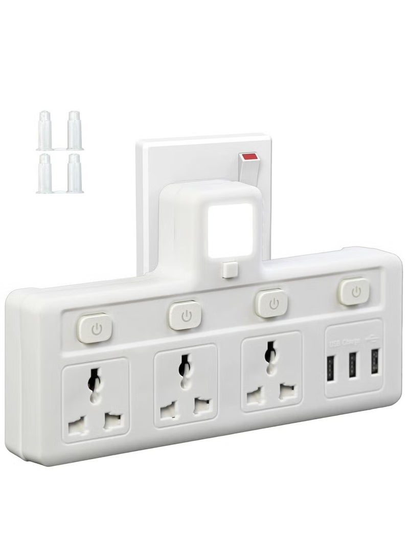 Multi-Plug Extension Socket with 3 USB Extender Wall with 3 Outlets and an Electrical Power Extender Outlet Adaptor for Home, Office, and Kitchen White,Extension Cord - Image 1