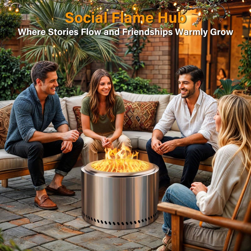 HGD 20 Inch Smokeless Fire Pit Outdoor, Stainless Steel Wood Burning Firepit with Secondary Combustion, Backyard Patio Stove for Garden, BBQ & Bonfire - Image 3