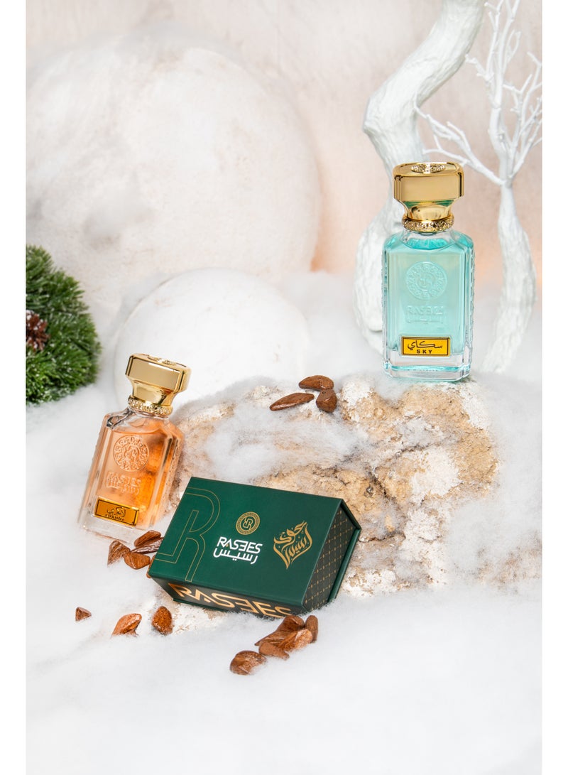 rasees Winter Collection includes Luxury Perfume 75 ml, Sky Perfume 75 ml, and Moroccan Super Daily Oud (3 tolas) - Image 2