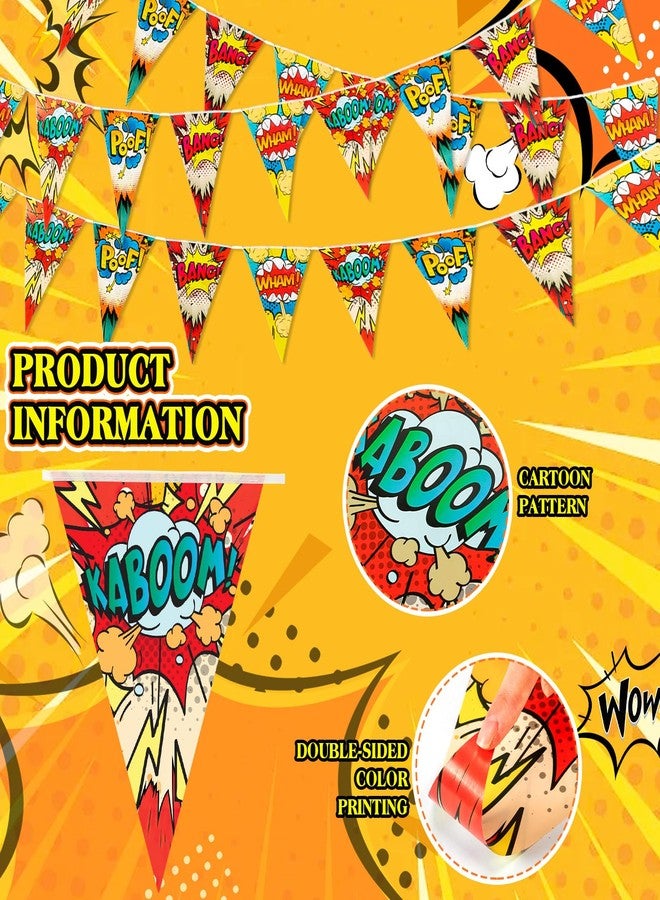 TaoBary 5 Pcs Hero Themed Birthday Party Pennant Banner 49.2ft Pre Strung Pennant Triangle Flags Cartoon Hanging Bunting Decorations for Carnival Birthday Theme Party Decor Supplies - Image 3