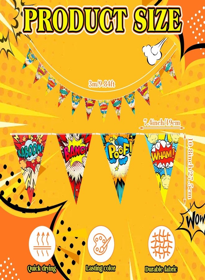 TaoBary 5 Pcs Hero Themed Birthday Party Pennant Banner 49.2ft Pre Strung Pennant Triangle Flags Cartoon Hanging Bunting Decorations for Carnival Birthday Theme Party Decor Supplies - Image 2