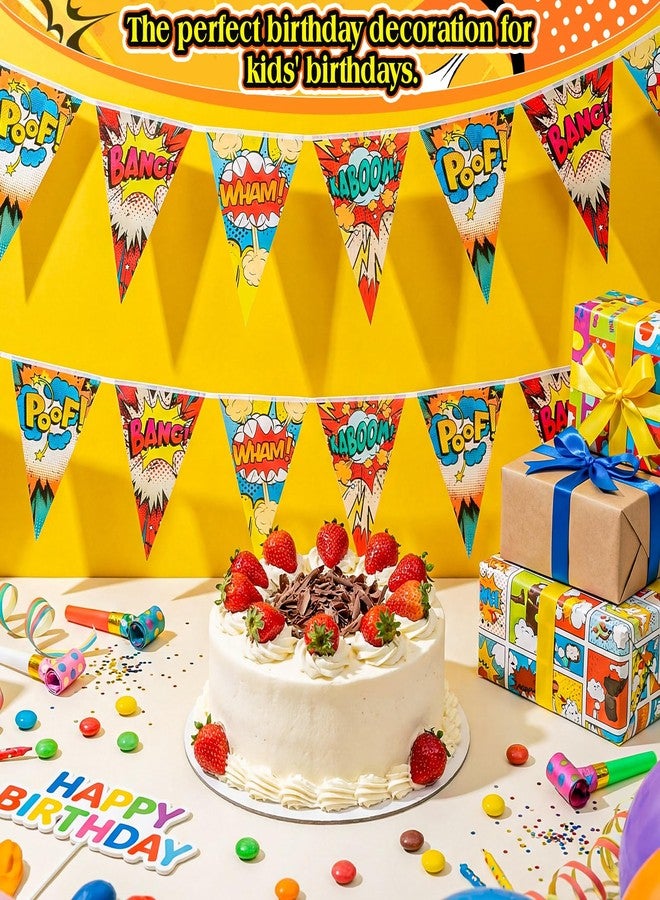 TaoBary 5 Pcs Hero Themed Birthday Party Pennant Banner 49.2ft Pre Strung Pennant Triangle Flags Cartoon Hanging Bunting Decorations for Carnival Birthday Theme Party Decor Supplies - Image 4