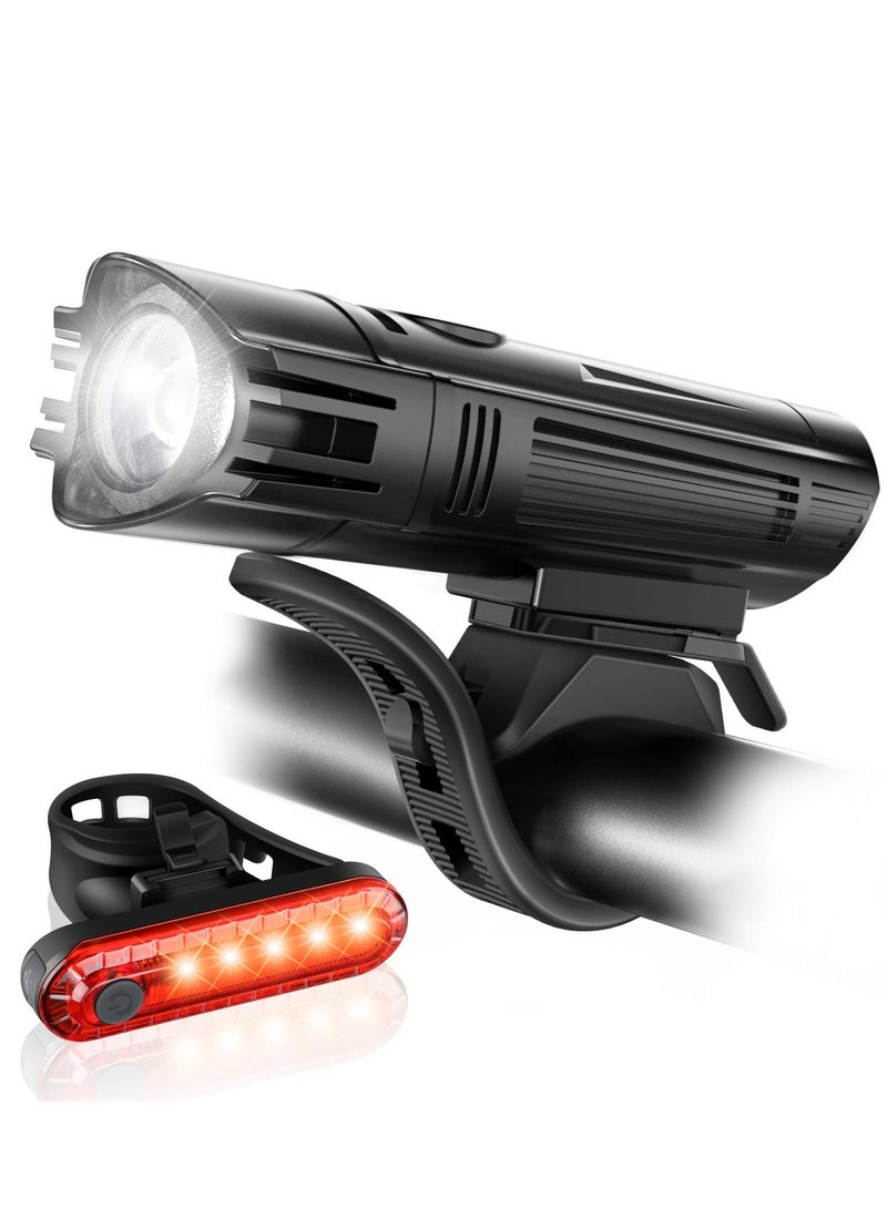 spa luxetique Ultra Bright USB Rechargeable Bike Light Set, Powerful Bicycle Front Headlight and Back Taillight, 4 Light Modes, Easy to Install for Men Women Kids Road Mountain Cycling Black  - Image 1