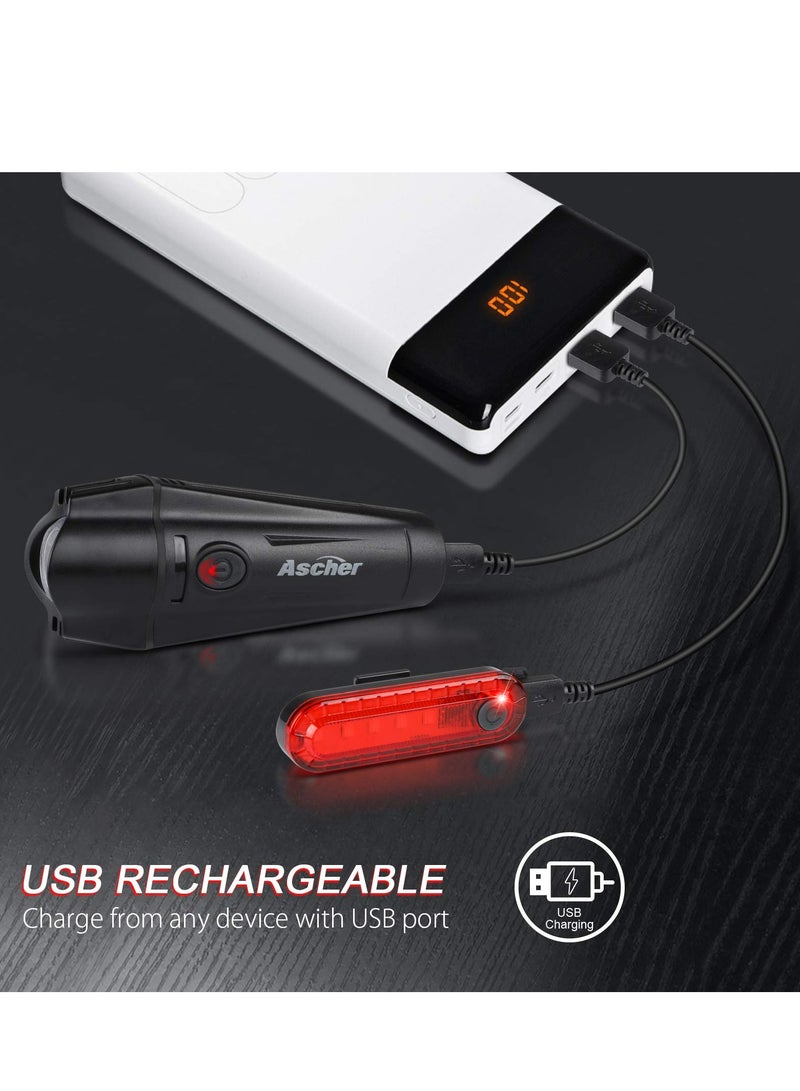 spa luxetique Ultra Bright USB Rechargeable Bike Light Set, Powerful Bicycle Front Headlight and Back Taillight, 4 Light Modes, Easy to Install for Men Women Kids Road Mountain Cycling Black  - Image 2