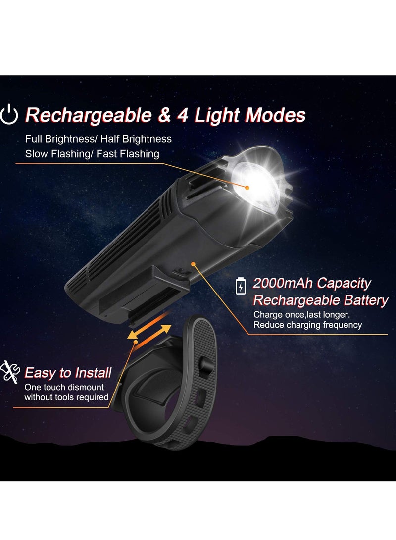 spa luxetique Ultra Bright USB Rechargeable Bike Light Set, Powerful Bicycle Front Headlight and Back Taillight, 4 Light Modes, Easy to Install for Men Women Kids Road Mountain Cycling Black  - Image 3