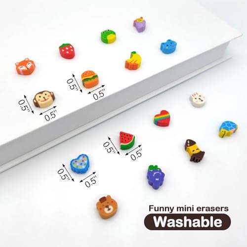 KRYTONE®100pcs Fun Novelty Mini Erasers Cute Animal Fruit Multipack Non-Toxic Small Pencil Erasers for Students Homework School Classroom Rewards Prizes Party Favors - Image 4