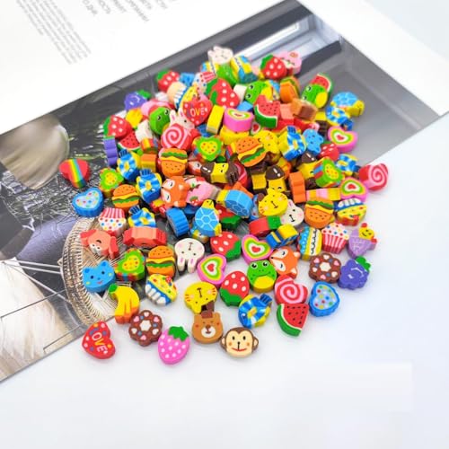 KRYTONE®100pcs Fun Novelty Mini Erasers Cute Animal Fruit Multipack Non-Toxic Small Pencil Erasers for Students Homework School Classroom Rewards Prizes Party Favors - Image 5