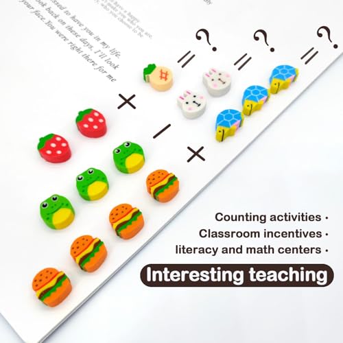KRYTONE®100pcs Fun Novelty Mini Erasers Cute Animal Fruit Multipack Non-Toxic Small Pencil Erasers for Students Homework School Classroom Rewards Prizes Party Favors - Image 3