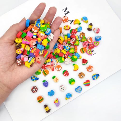 KRYTONE®100pcs Fun Novelty Mini Erasers Cute Animal Fruit Multipack Non-Toxic Small Pencil Erasers for Students Homework School Classroom Rewards Prizes Party Favors - Image 2