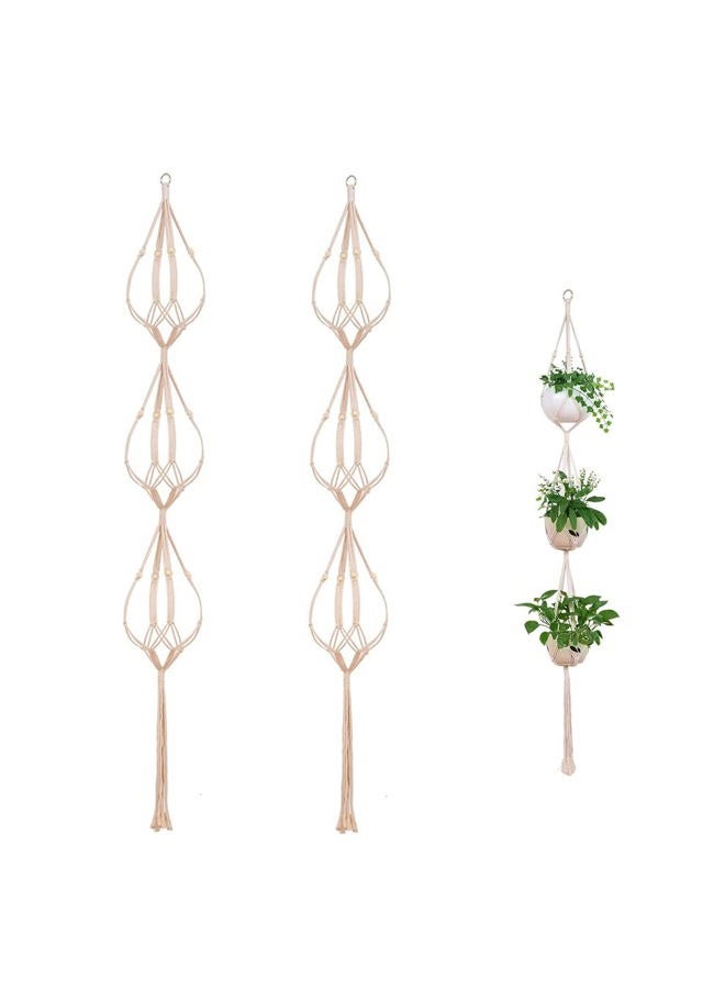 ELANE 2PCS 3-Tier 70" Macrame Hanging Planter Basket Plant Hanger Indoor Outdoor Hanging Plant Holder for Stand Flower Pots Decorations - Image 1