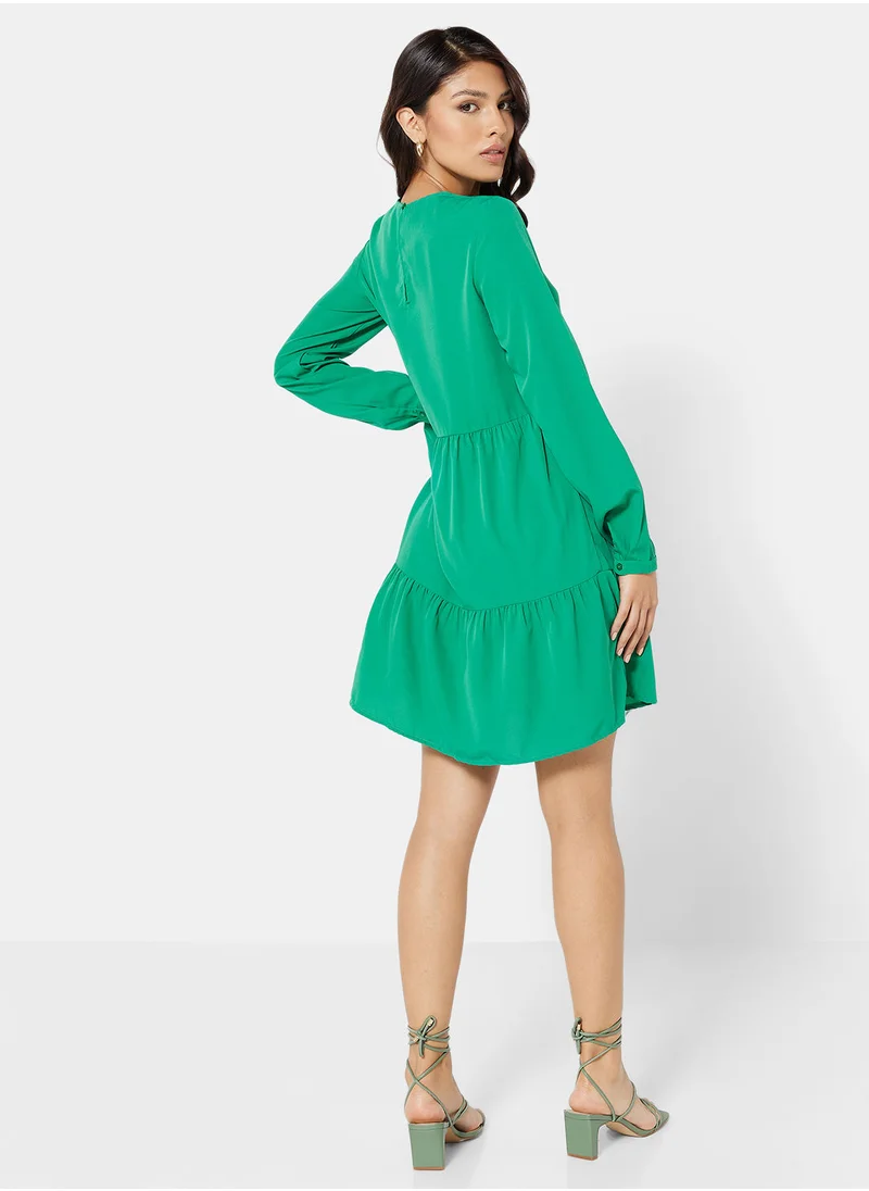 VERO MODA Tiered Long Sleeve Mini Dress