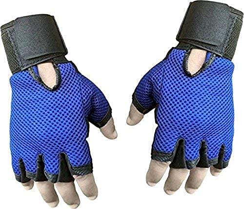 ZaySoo Leather Padded Palm Support Sport Gym Gloves with Long Wrist Support - Blue - Image 3