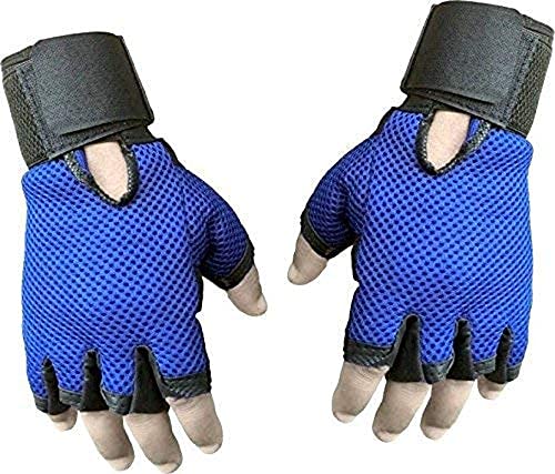 ZaySoo Leather Padded Palm Support Sport Gym Gloves with Long Wrist Support - Blue - Image 5
