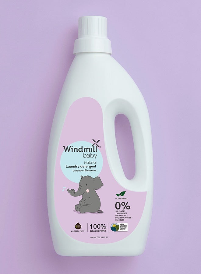 Windmill baby منظف غسيل سائل طبيعي من النباتات للأطفال، معتمد من وزارة الزراعة الأمريكية، خالي من مسببات الحساسية، لطيف مع الإنزيمات الحيوية، زهور اللافندر - 900 مل - Image 4