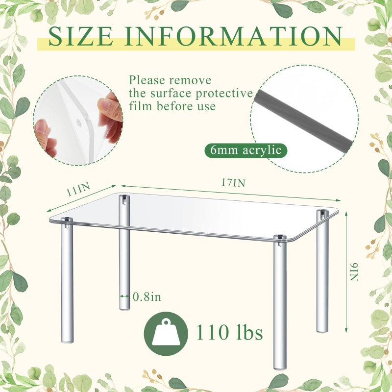 RattanView 1 Pcs 17 Inch Extra Large Acrylic Risers Display Stands Rectangular 4-leg Acrylic Plant Stand, 6mm Thick Clear Shelf Riser Display Stands for Decor Collectibles Figures and Item Photography - Image 2