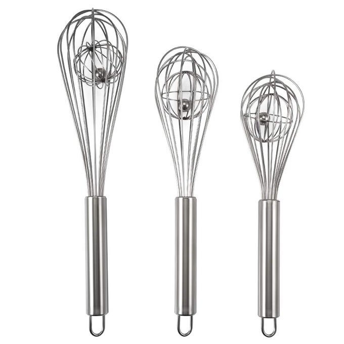 3 PACK 9 10 12 INCH BALLOON WHISK DOUBLE BALLOON WIRE WHISK BLENDING WHISKING BEATING STIRRING EGG BEATER STAINLESS STEELWITH INSIDE BALL