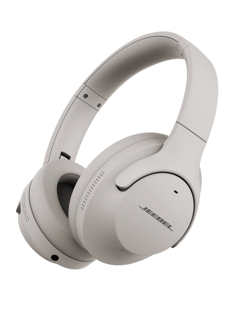 Jeebel Wireless BT stereo headphone with ANC noise isolation feature and a 250 mAh battery that works for 14 continuous hours and fast charging USB-C grey color - Image 1