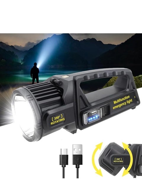 QLIGHT Rechargeable Spotlight Outdoor Handheld, 2,000,000 Lumens Led Spot Light Flashlight with Solar Panels, 9 Modes Waterproof Handheld Spot Light for Outdoor Marine Boating Hunting