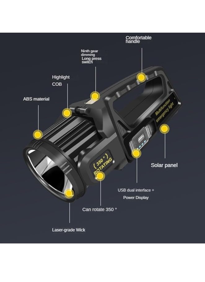 QLIGHT - QLIGHT Rechargeable Spotlight Outdoor Handheld, 2,000,000 Lumens Led Spot Light Flashlight with Solar Panels, 9 Modes Waterproof Handheld Spot Light for Outdoor Marine Boating Hunting - Image 1