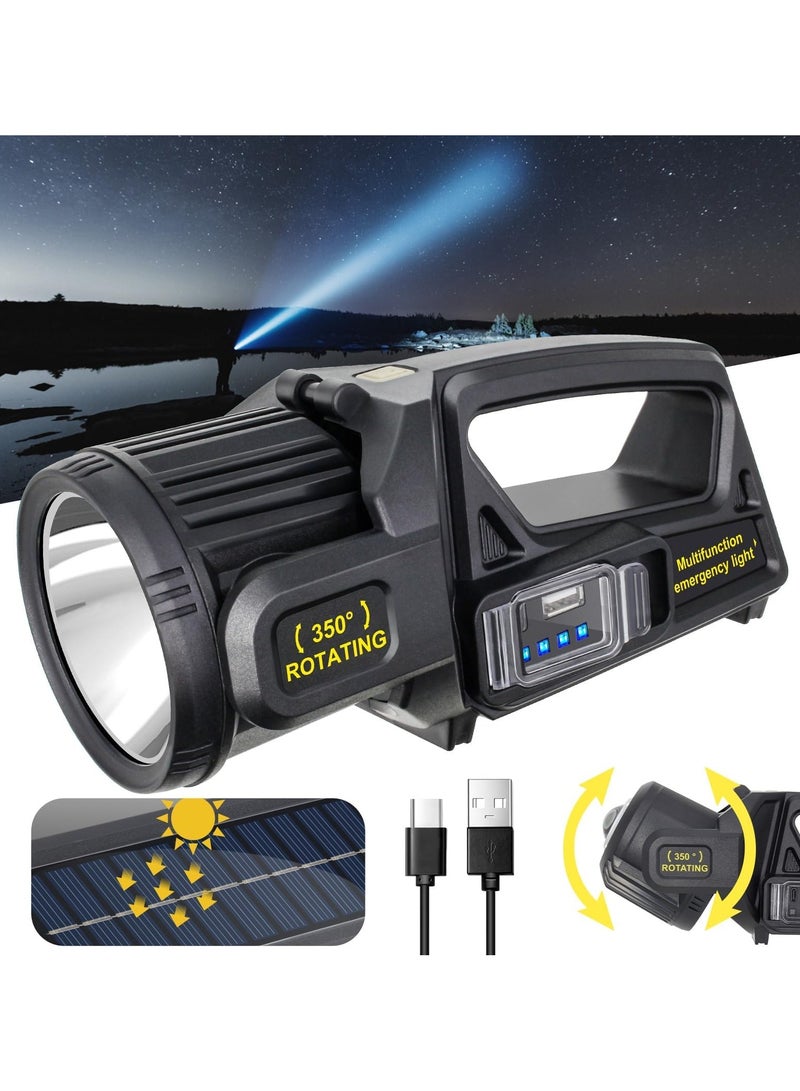 كيو لايت مصابيح يدوية قابلة لإعادة الشحن للاستخدام الخارجي، مصباح LED سبوت لايت بقوة 2,000,000 لومن مع ألواح شمسية، 9 أوضاع مقاومة للماء، مصباح يدوي للتخييم والمشي لمسافات طويلة في الهواء الطلق والقوارب البحرية والصيد - Image 1