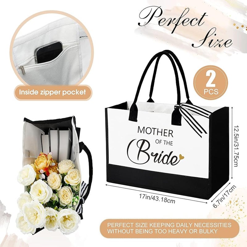 Aoriher 2 Pcs Mother of Bride and Groom Gift Set, Canvas Tote Bag for Mother of the Groom Bride, Gift for Wedding, Engagement - Image 2