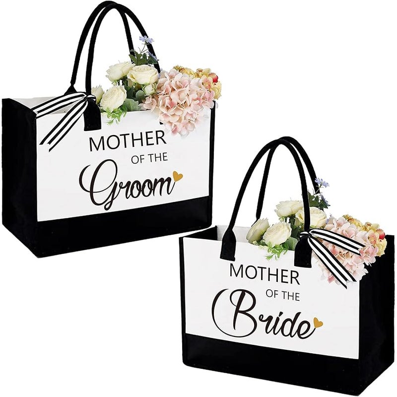 Aoriher 2 Pcs Mother of Bride and Groom Gift Set, Canvas Tote Bag for Mother of the Groom Bride, Gift for Wedding, Engagement - Image 1