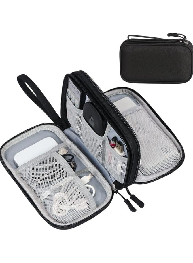 Cable Organizer Bag Electronic Accessories Portable Waterproof Carrying Bag Double Layers All-in-One Storage Bag for Cord, Charger, Phone and Earphone - Black
